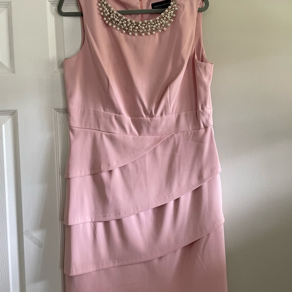 Connected Apparel Pink Tiered Embellished Midi Dress